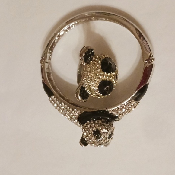 Vintage Jewelry - Panda Hinged Bracelet & RING Pave Black & WHITE Stainless Crystals Happy